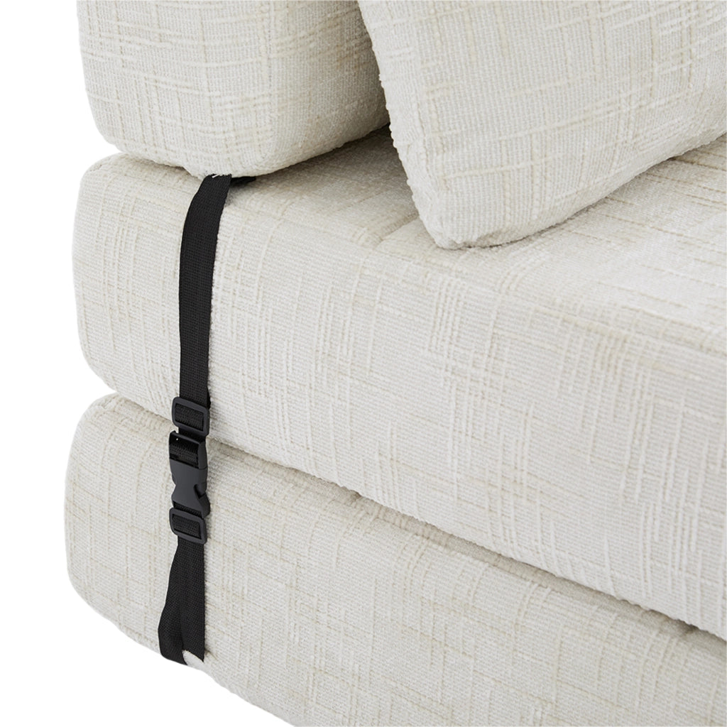 Divano letto pieghevole 79x180 cm in ciniglia beige con cuscini