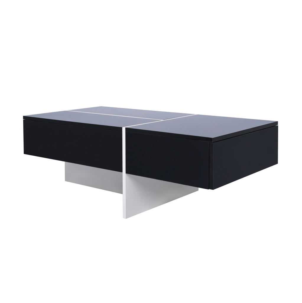 Tavolino da caffè lucido nero 100x50x34;5 cm con LED controllabile da app e 3 cassetti