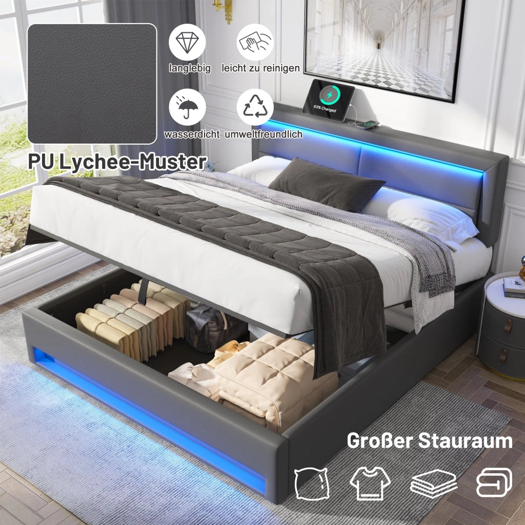 letto imbottito pu grigio 140 x 190 cm
