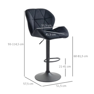 Sgabelli da bar set 2 girevoli regolabili con schienale e poggiapiedi in poliestere nero 51,5 × 57,5 × 93-114,5 cm