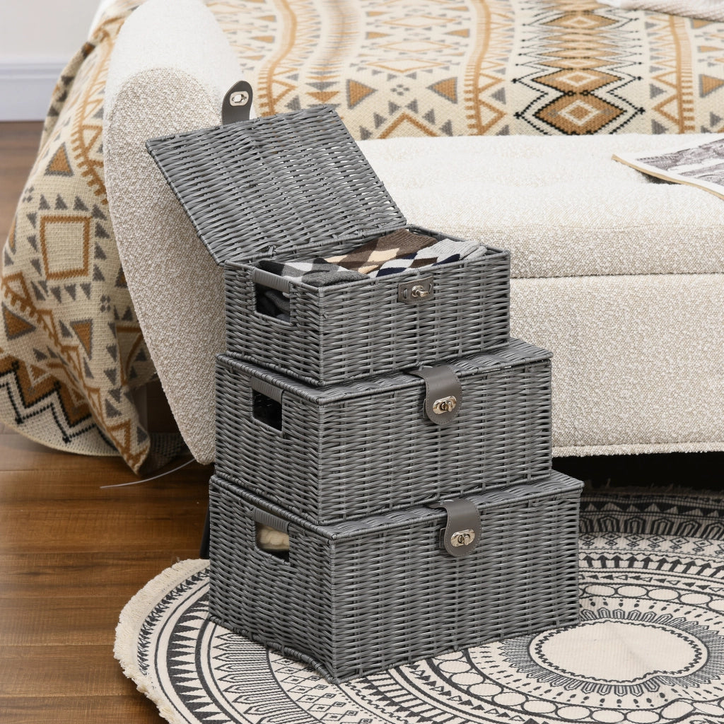 Cestino in Vimini PP con Coperchio ¨C Minimal ¨C Grigio