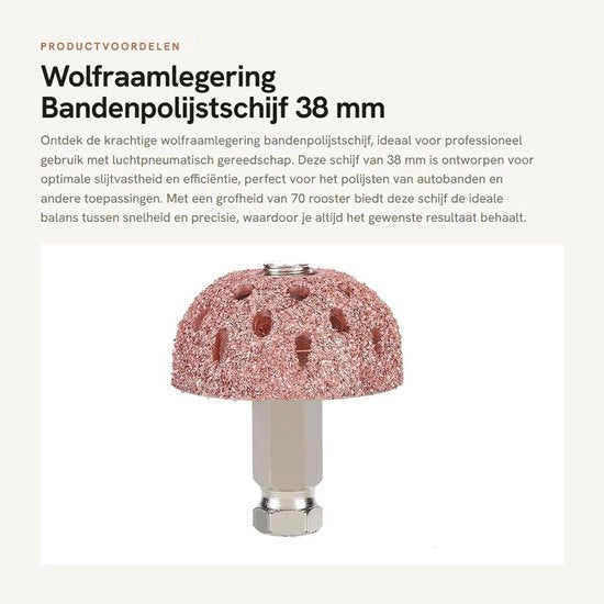 Telaio di pulitura gomme 38 mm - Lega di wolframio - 70 Grof - Resistente allo sfregamento - Alta resistenza - Inclusa confezione - Disco abrasivo