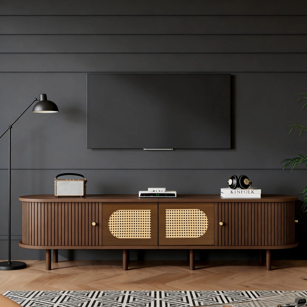 Mobile TV 180x40x40 cm con 2 ante e 2 serrande in MDF rovere scuro