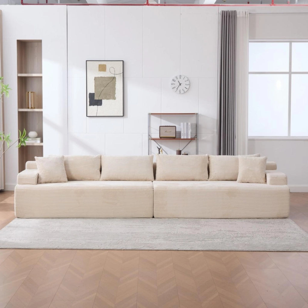 Divano modulare, divano compatto, tessuto chenille, schiuma ad alta elasticità 30D, base antiscivolo, 6 posti, bianco avorio