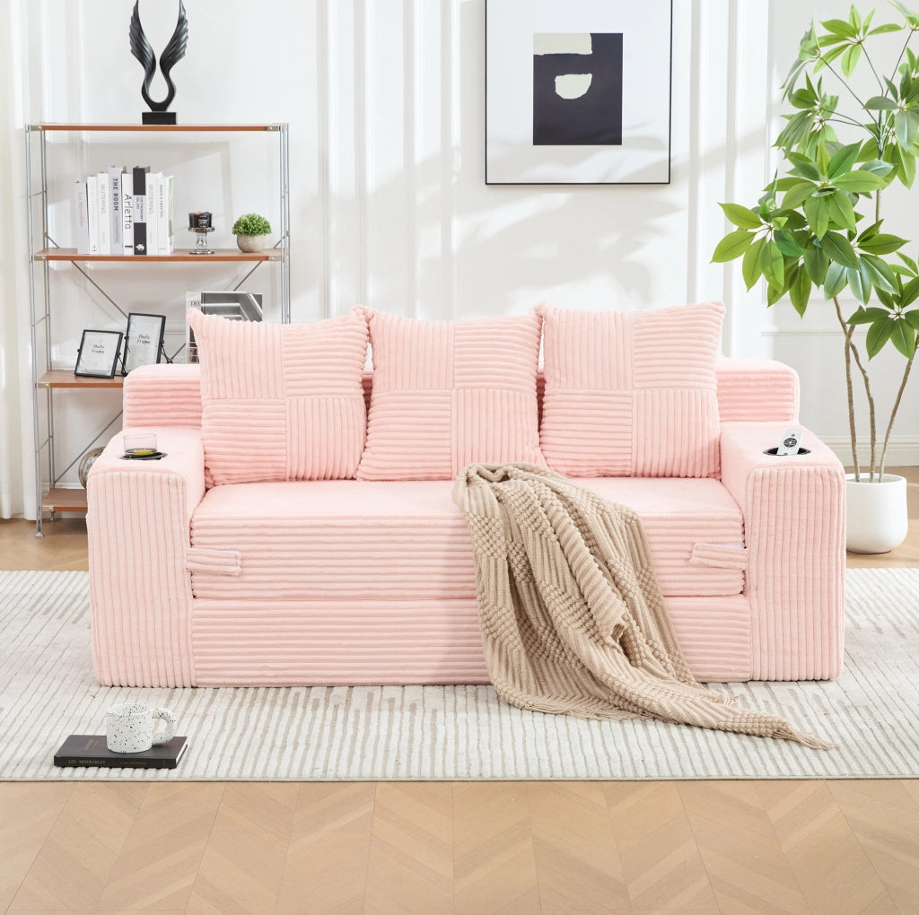 DIVANO Modulare da Pavimento 2 Posti 172x87x64 cm Velluto a Coste Rosa