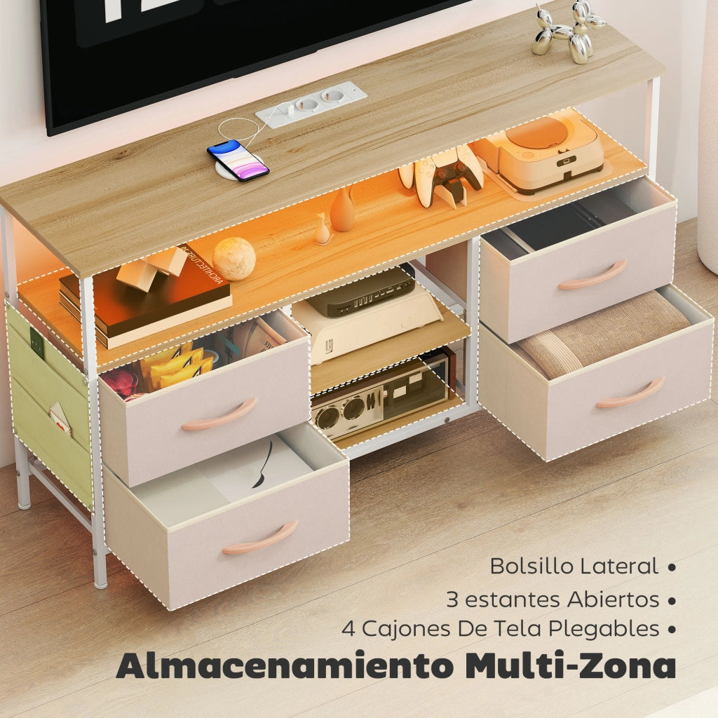 Mobile TV con Luci LED e Prese USB ¨C Minimal ¨C 120x30x67,5 cm Beige e Bianco