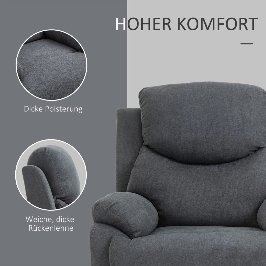 Poltrona reclinabile fino a 150° con rivestimento effetto lino grigio scuro, struttura legno e metallo