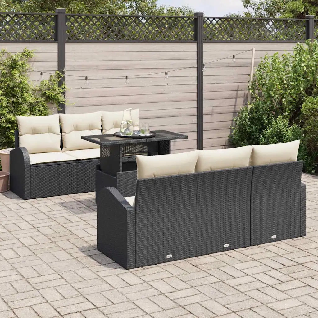 Set Divano da Giardino con cuscino 7 pcs Nero Poly Rattan