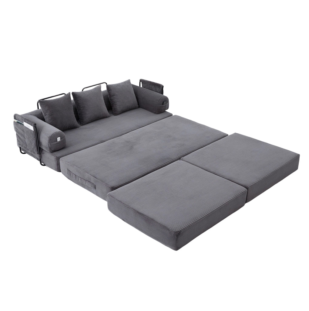 Divano modulare 200x190x67 cm in velluto a coste grigio scuro con tasca laterale