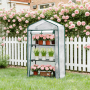 Serra da balcone con 3 ripiani in metallo e porta avvolgibile con zip copertura in PE bianca 69 × 49 × 125 cm