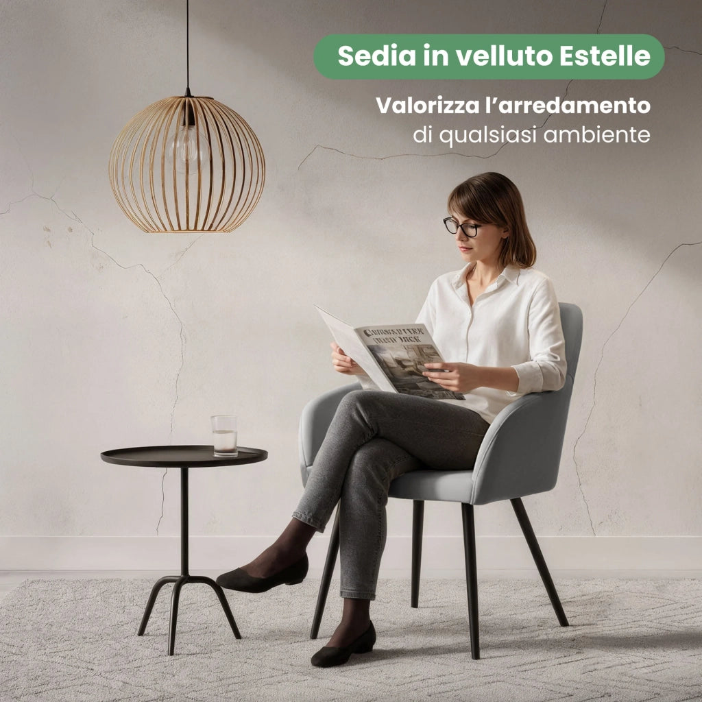 Set di 4 Sedie in velluto liscio ESTELLE Grigio gambe nere