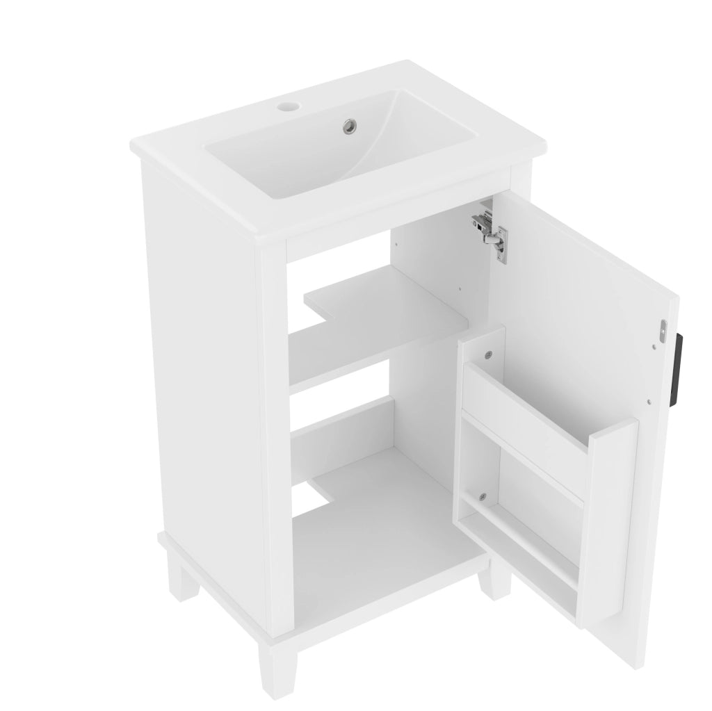 Mobile bagno bianco 51x34x83 cm con lavabo in ceramica integrato e ripiani regolabili