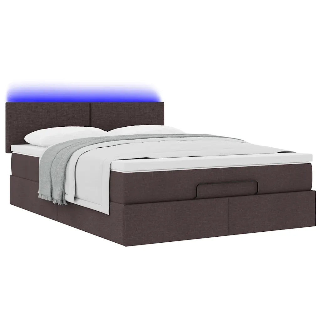 Pouf Letto con Materasso e LED Marrone Scuro 140x190 cm