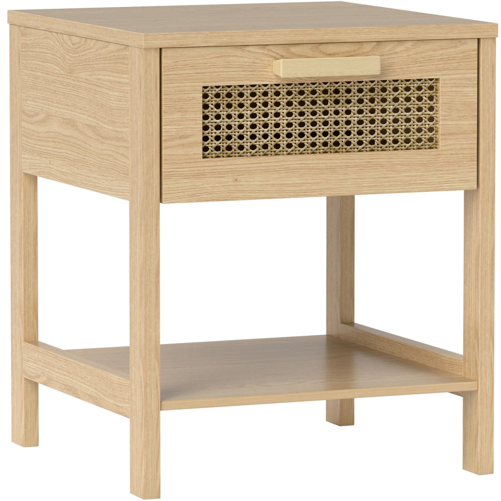 Comodino in rattan naturale con cassetto e ripiani aperti 40x40x48,4 cm