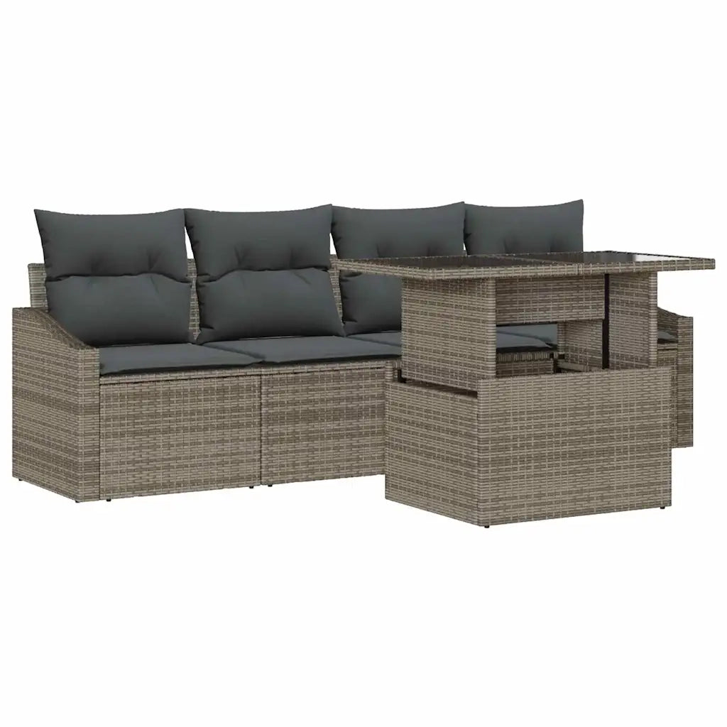 Set Divano da Giardino 5 pcs Grigio Poly Rattan 3357642