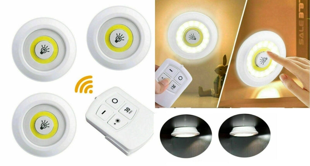 SET 3 FARETTI LED LIGHT CON TELECOMANDO REMOTE CONTROL PER SOFFITTO ARMADIO