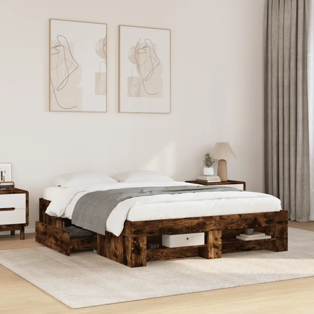 Letto matrimoniale | Letto per adulti | Giroletto senza Materasso Rovere Fumo 140x190 cm in Truciolato