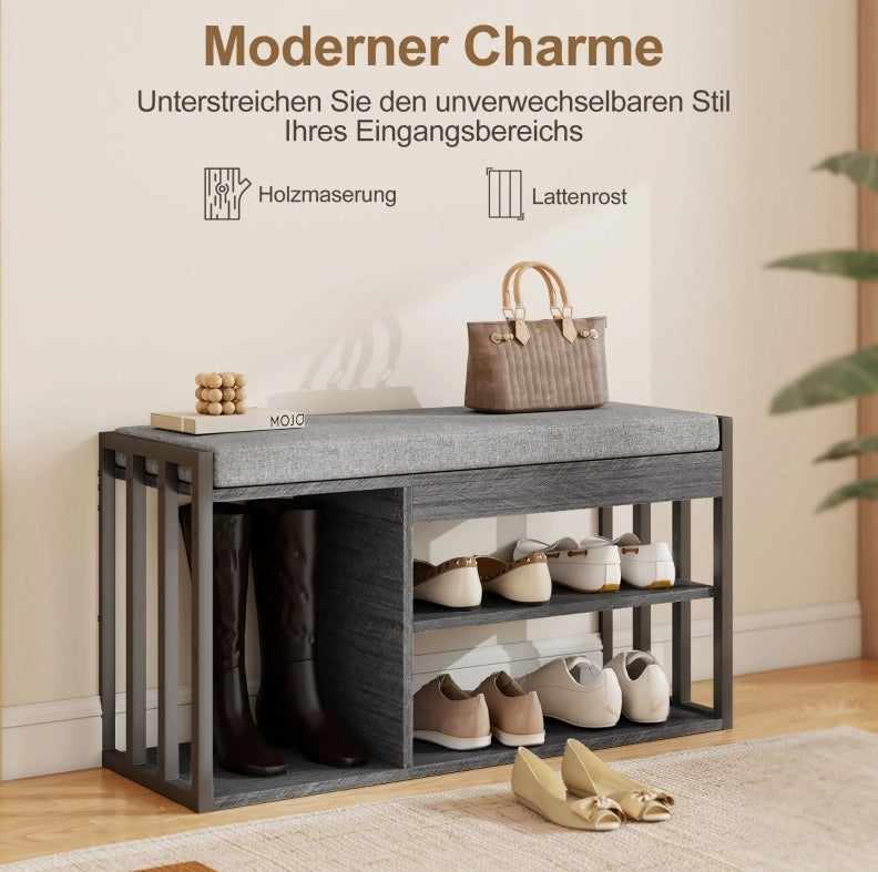 Panca Porta Scarpe con 3 Ripiani, Grigia, 86x30x45 cm, per Ingresso e Soggiorno