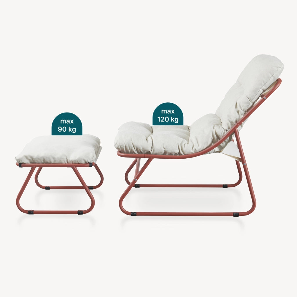 Set Malmö di 2 Mobili da Giardino Poltrona e Poggiapiedi con Cuscino - Terracotta/Beige casa.pro