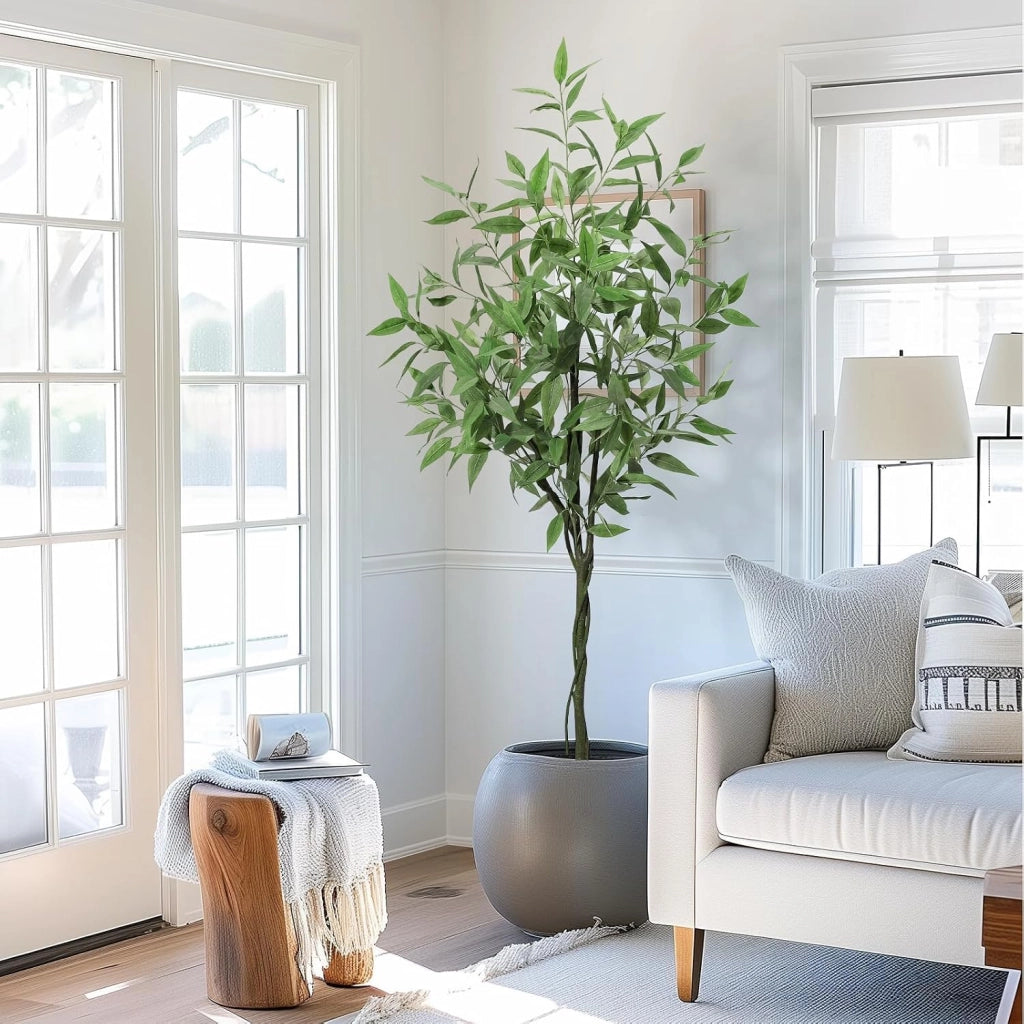 Grande Albero di Eucalipto Artificiale 183 cm con Foglie in Seta e Vaso
