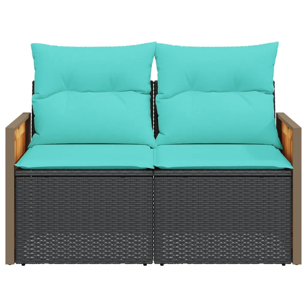 Divano da giardino con cuscini 2 posti nero in polyrattan 366037