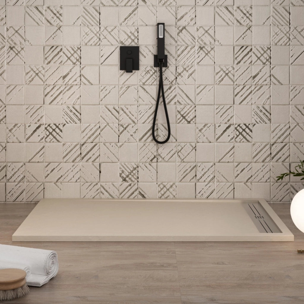 Piatto doccia in marmoresina crema effetto pietra cemento relax, misura 70x120