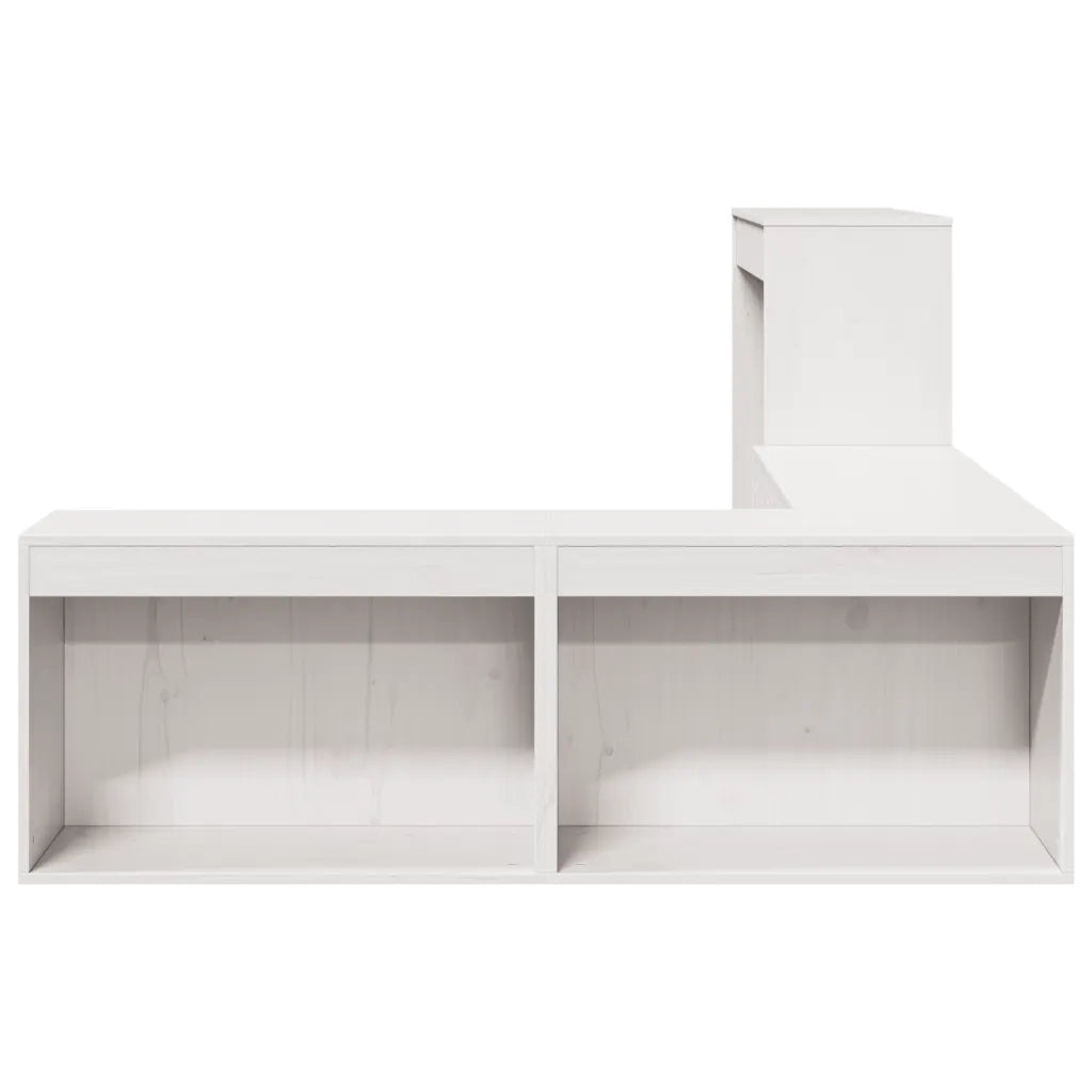 Comodino | Armadio da Notte | Mobiletto da notte con Scrivania Bianco 232x122x75 cm Legno Massello di Pino