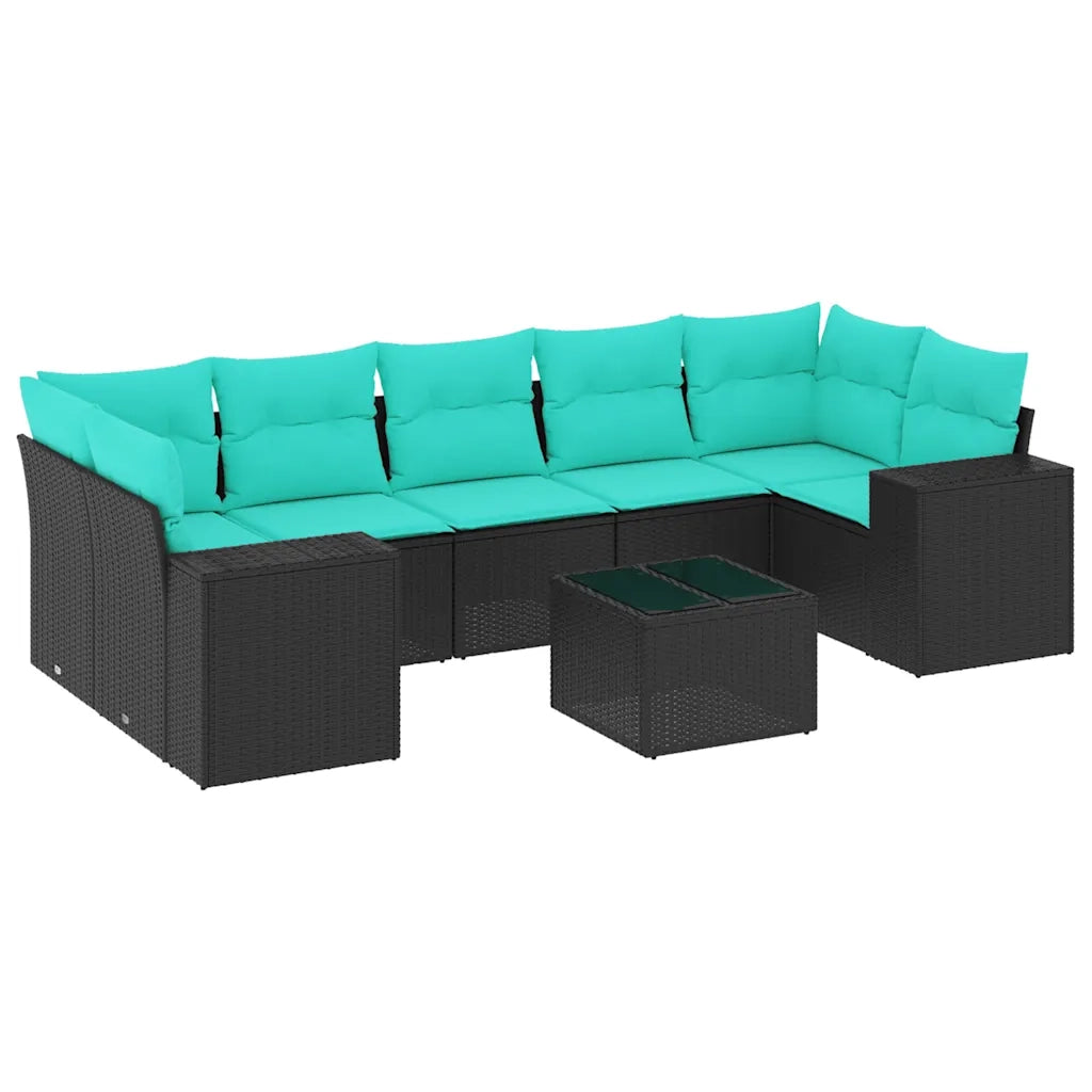 Set Divani da Giardino 8 pz con Cuscini Nero in Polyrattan 3222336
