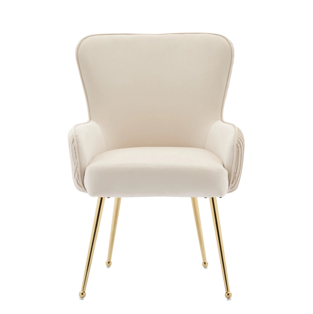 Set 2 sedie imbottite in velluto beige con gambe dorate