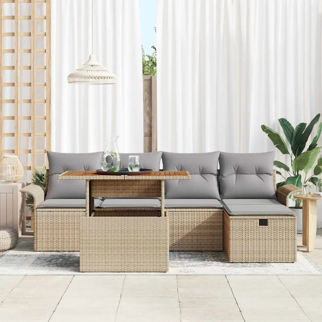 Set Divano da Giardino 6 pcs Beige polyrattan