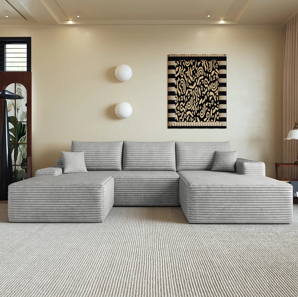 DIVANO in tessuto a coste grigio 270x175x83 cm