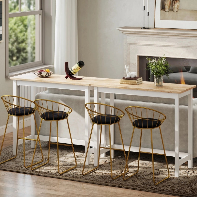 Tavolo da bar 108x48x91 cm per 2 persone in legno di caucciù effetto rovere e bianco