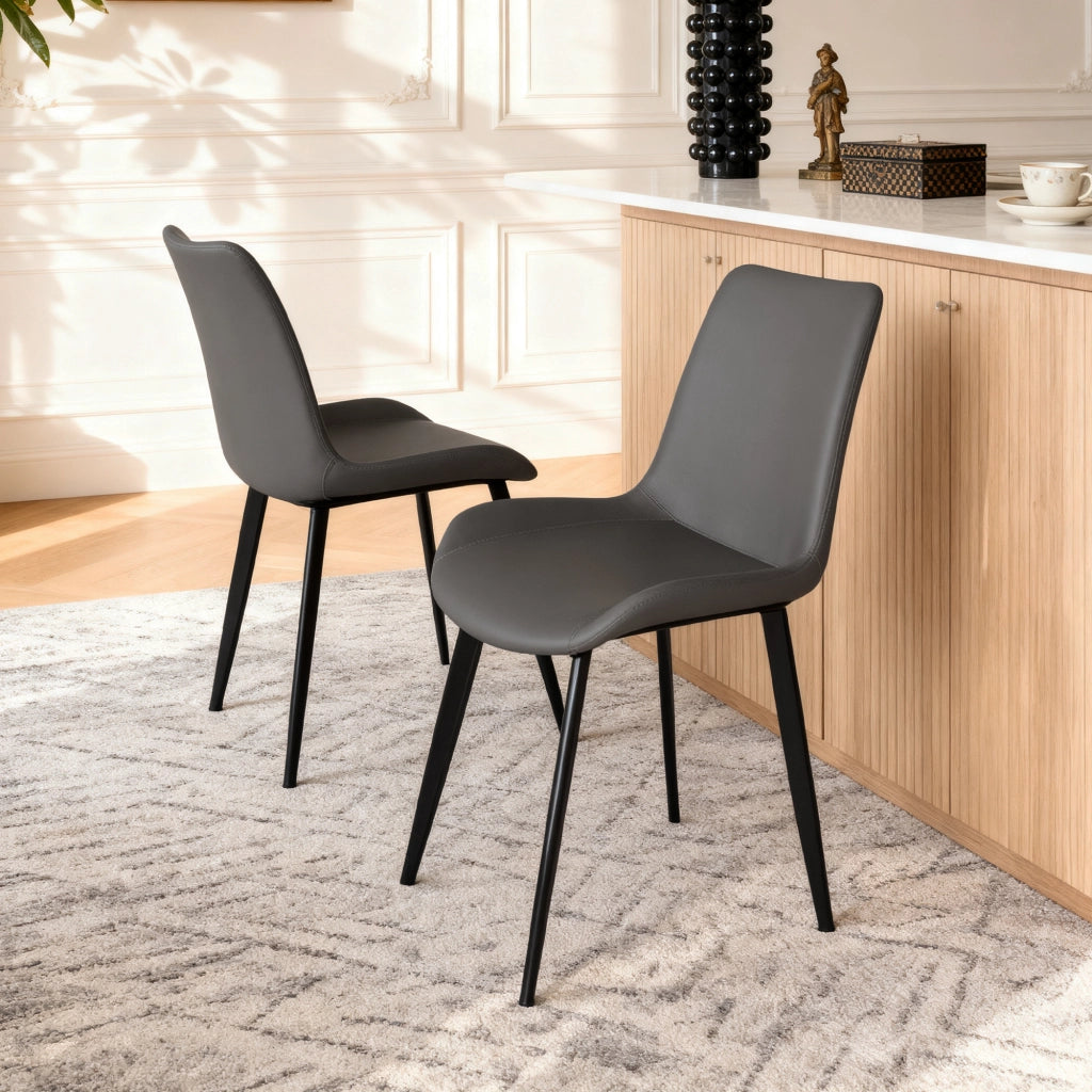 Sedia da Pranzo con Schienale Ergonomico e Seduta Imbottita, Gambe in Acciaio, PU Grigio
