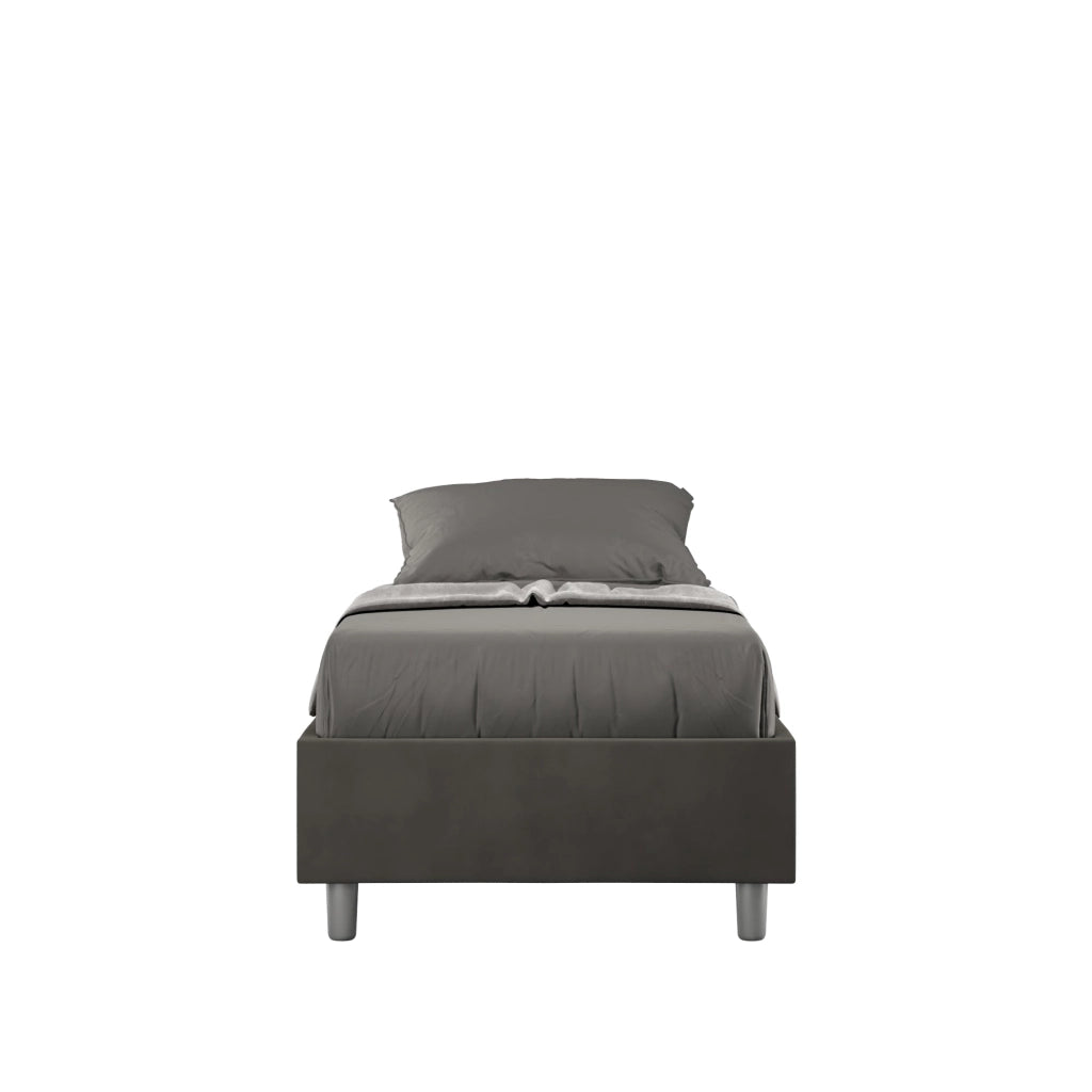 Letto Singolo Sommier 100x190 cm con Rete e Contenitore Azelia Grigio