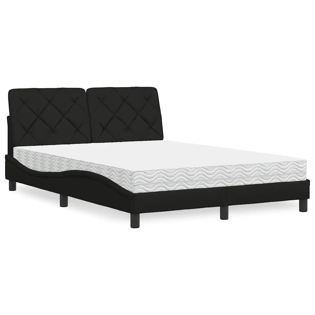 Letto con Materasso Nero 140x190 cm in Tessuto