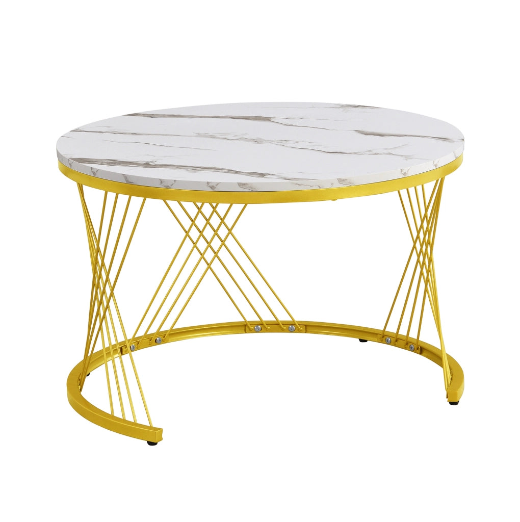 Set di 2 tavolini da caff¨¨ ad incastro in MDF bianco e oro con cassetto