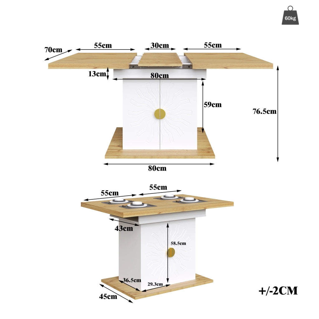 Tavolo allungabile con ripiani in MDF bianco