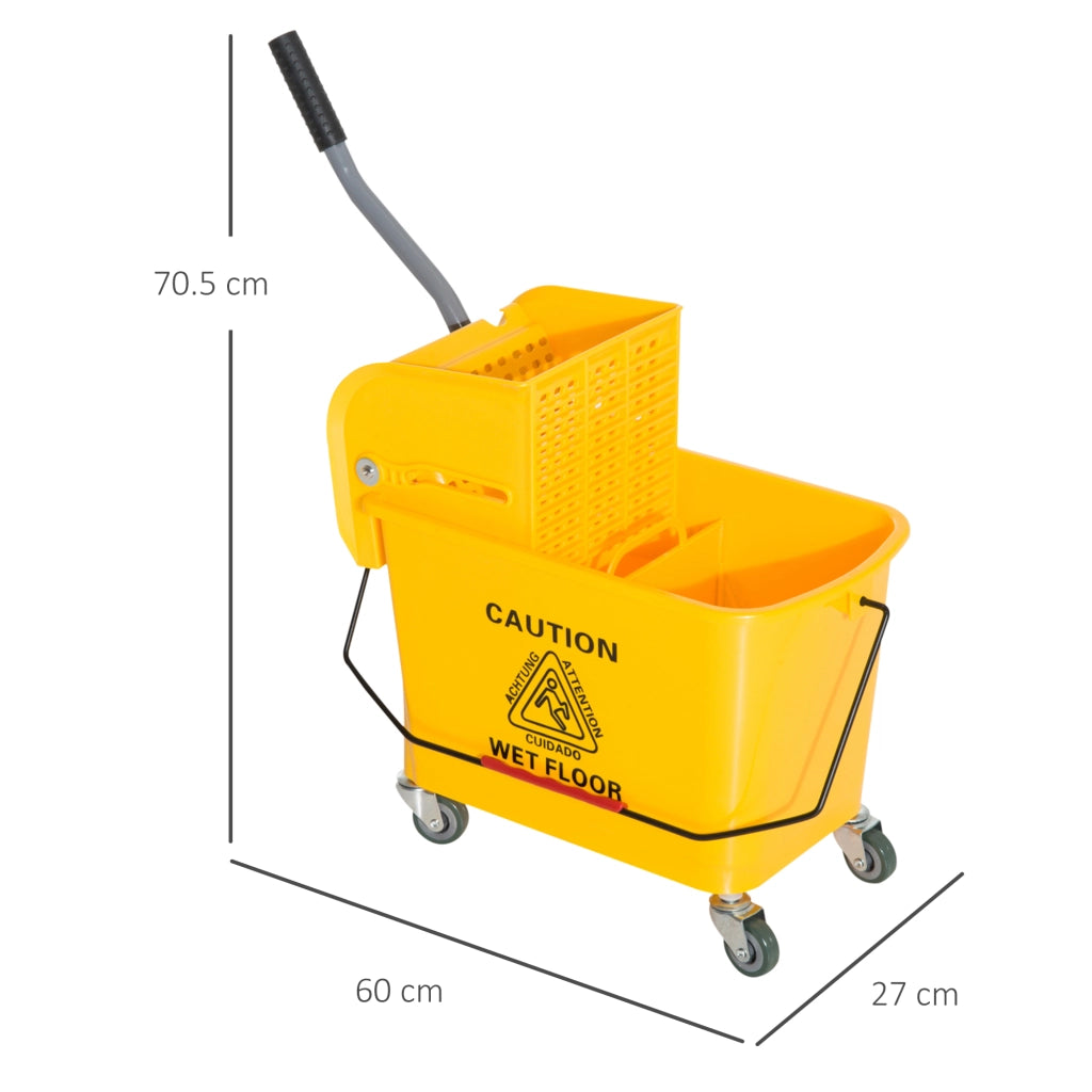 Carrello lavapavimenti 20 litri con strizzatore; due scomparti; plastica; giallo