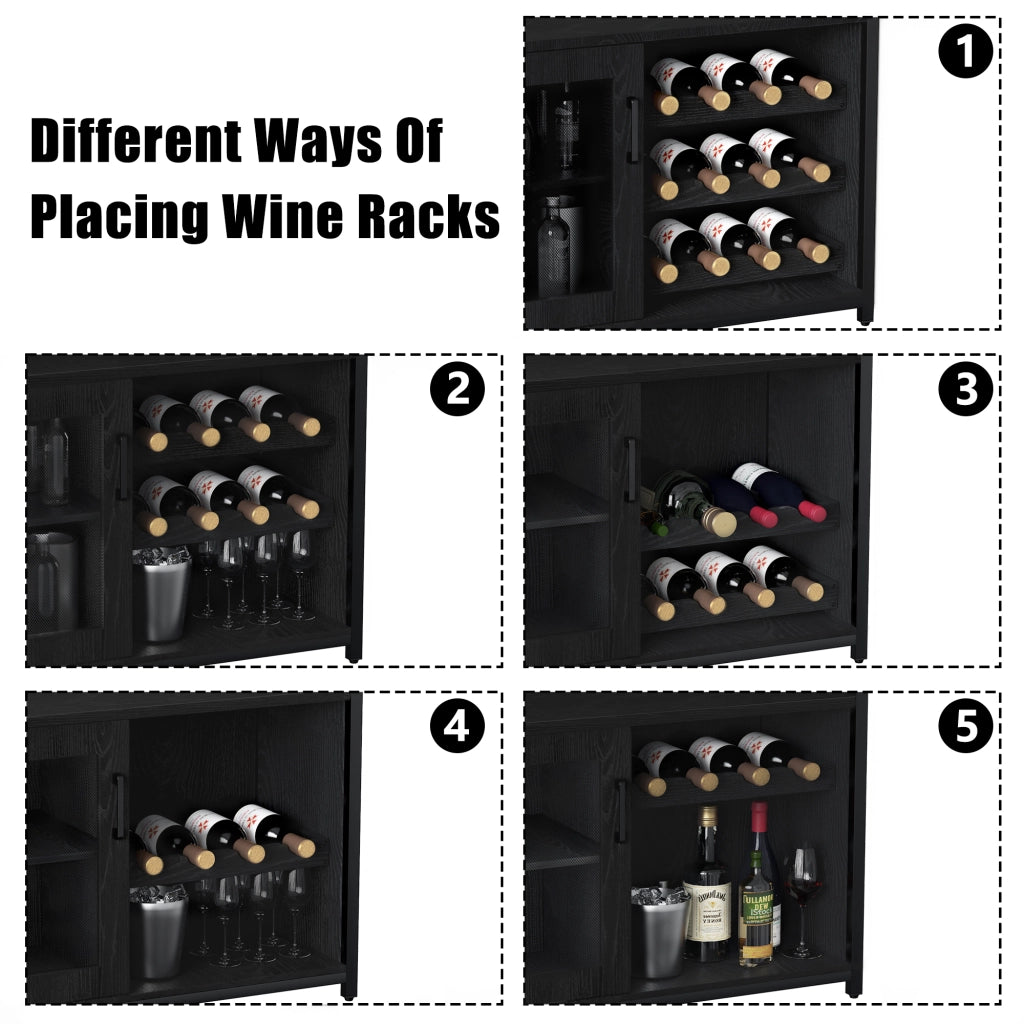 Mobile Bar Cantinetta in Legno con Porta Calici e Portabottiglie Rimovibile Nero 72x35x90cm