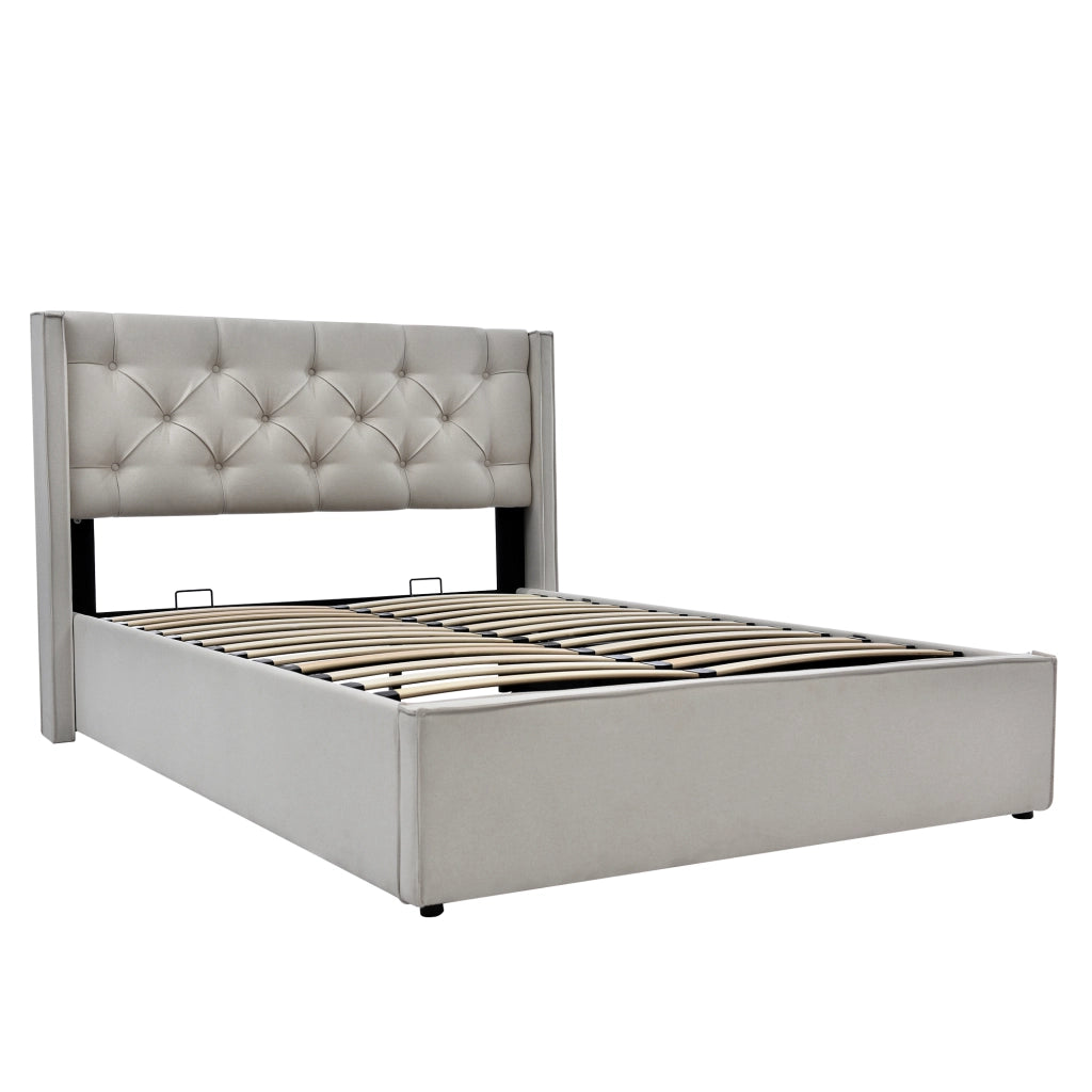 Letto imbottito 140x200 cm grigio chiaro con contenitore