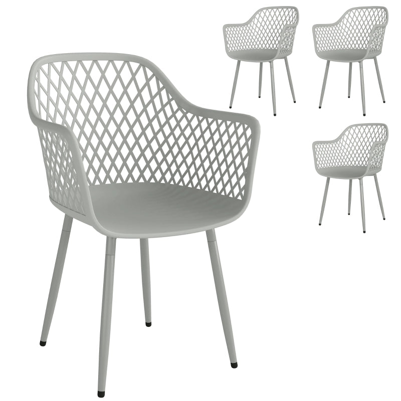Set di 4 sedie da giardino con braccioli; plastica e metallo grigio