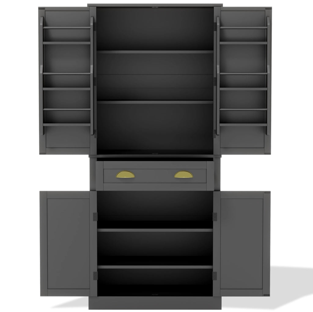 Armadio contenitore nero 182 cm con 4 ante, 1 cassetto e ripiani regolabili per cucina e soggiorno