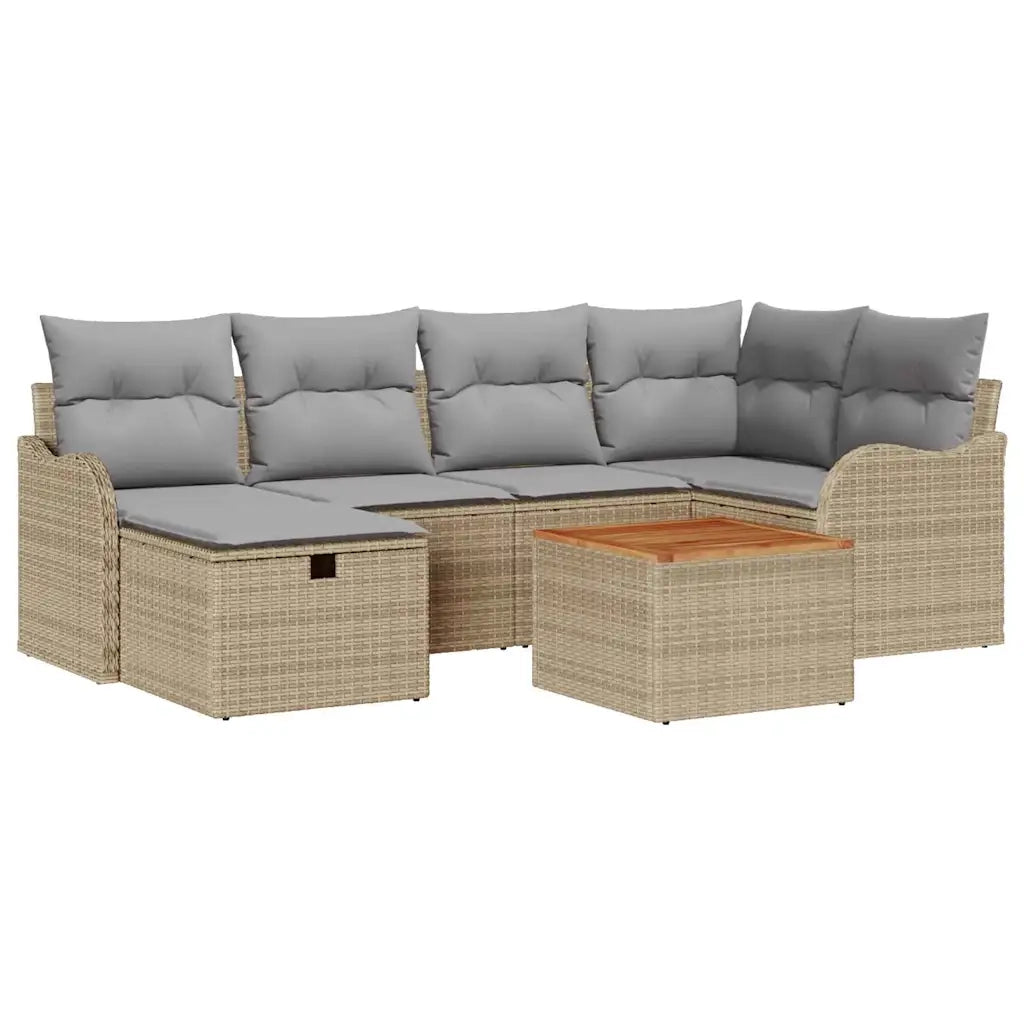 Set Divano da Giardino con cuscino 7 pcs Beige polyrattan