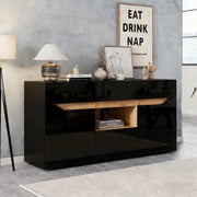 Credenza Soggiorno con LED ¨C Xylo ¨C 4 Cassetti, Legno e Nero Lucido, 140x40x70 cm