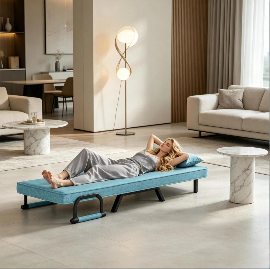 Sedia Pieghevole con Funzione Letto, Divano Cabriolet Multifunzionale in Tessuto Blu 80x74x82 cm