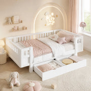 Letto per bambini 90x200 cm con sponde alte e 2 cassetti in MDF bianco