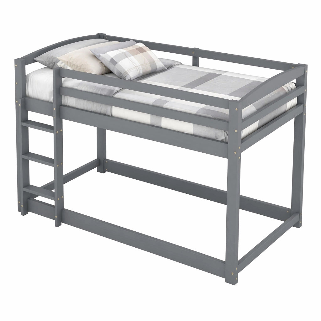 Letto a castello 90 × 200 cm a profilo basso con scala e barriera in legno e MDF grigio