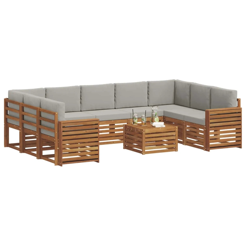 Set divani con cuscino 10 pcs Grigio Naturale e Chiaro 3375526