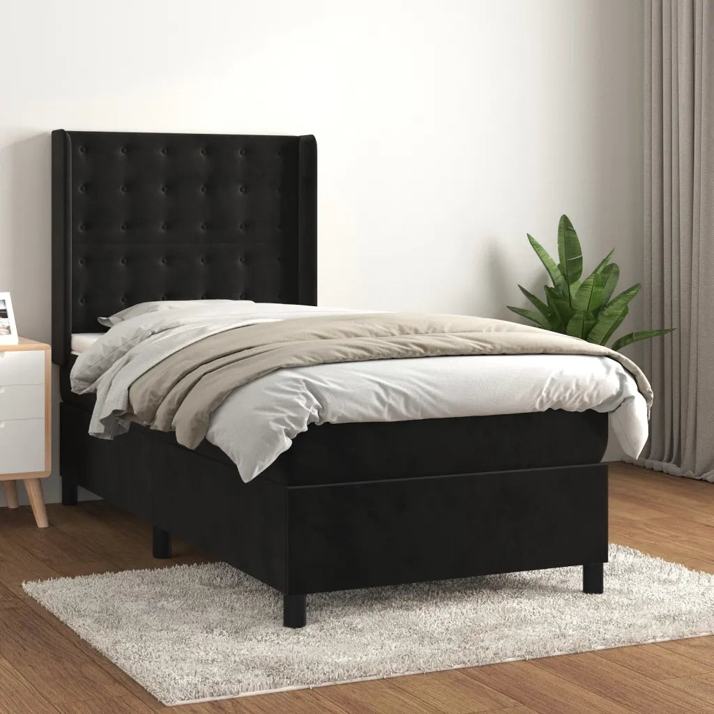 Giroletto a Molle con Materasso-Struttura Letto Nero 80x200 cm in Velluto 855772