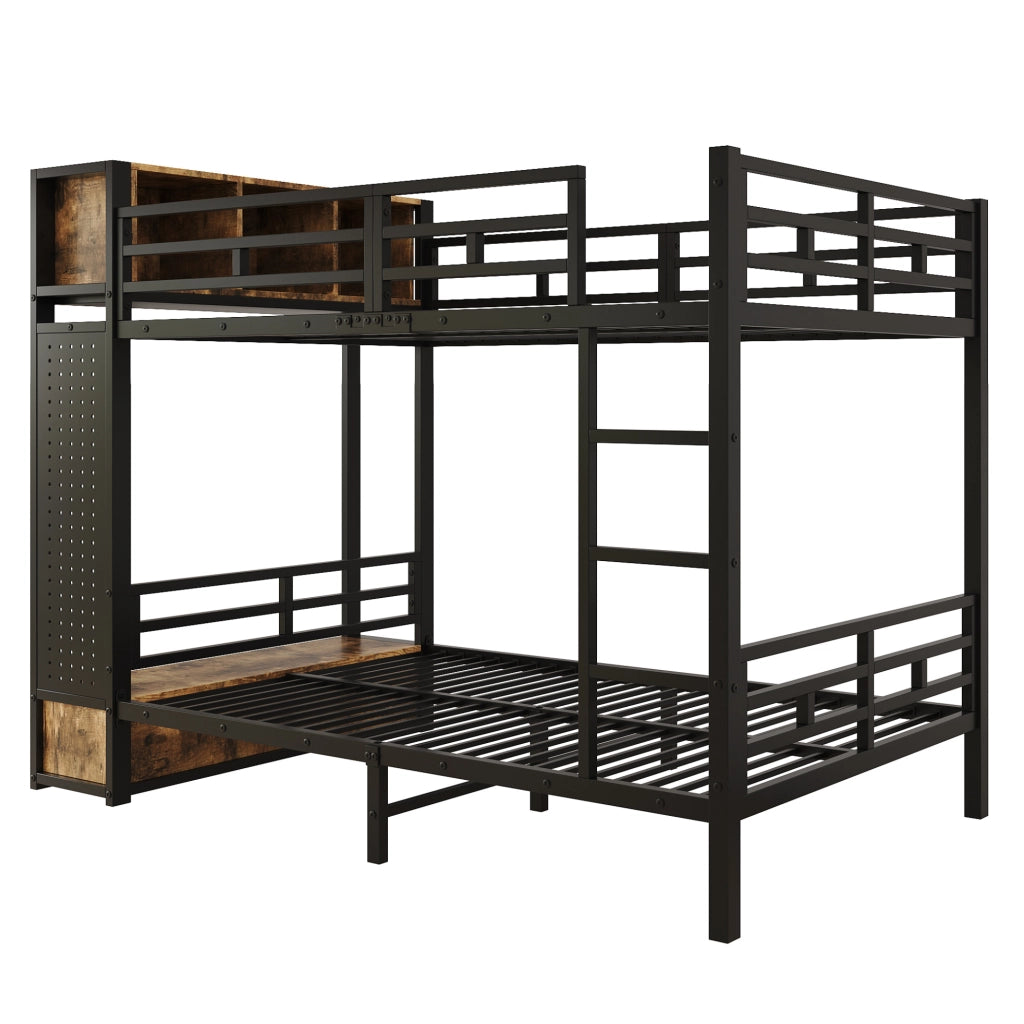 Letto a castello 120x200 cm in metallo con guardaroba e cassetto nero HOMVRA